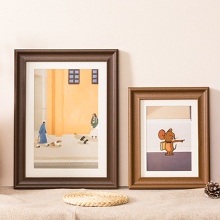 美式 裱画框挂墙高级感挂画a3a4展示相框 实木框水彩油画素描专用装