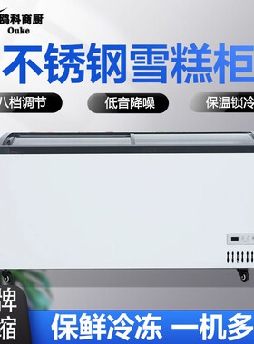 冰柜商用雪糕冰淇淋柜玻璃带灯展示冷柜冷藏冷冻饮料卧式岛柜超市