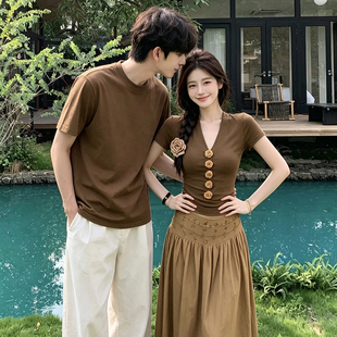 小众设计感情侣装夏季穿搭女套装连衣裙法式修身显瘦一裙一衣潮