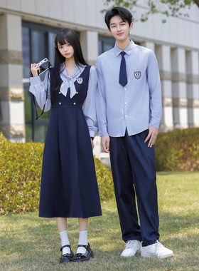 实拍2026秋季情侣装学生长袖班服连衣裙小中学生校服
