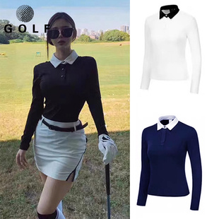 韩国高尔夫春夏装球服女士新款长袖T恤golf户外运动速干弹力上衣