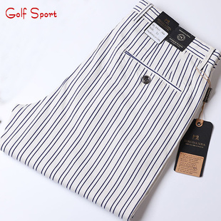 高尔夫球服装男士夏季薄款透气休闲裤弹力宽松直筒条纹格子长裤子