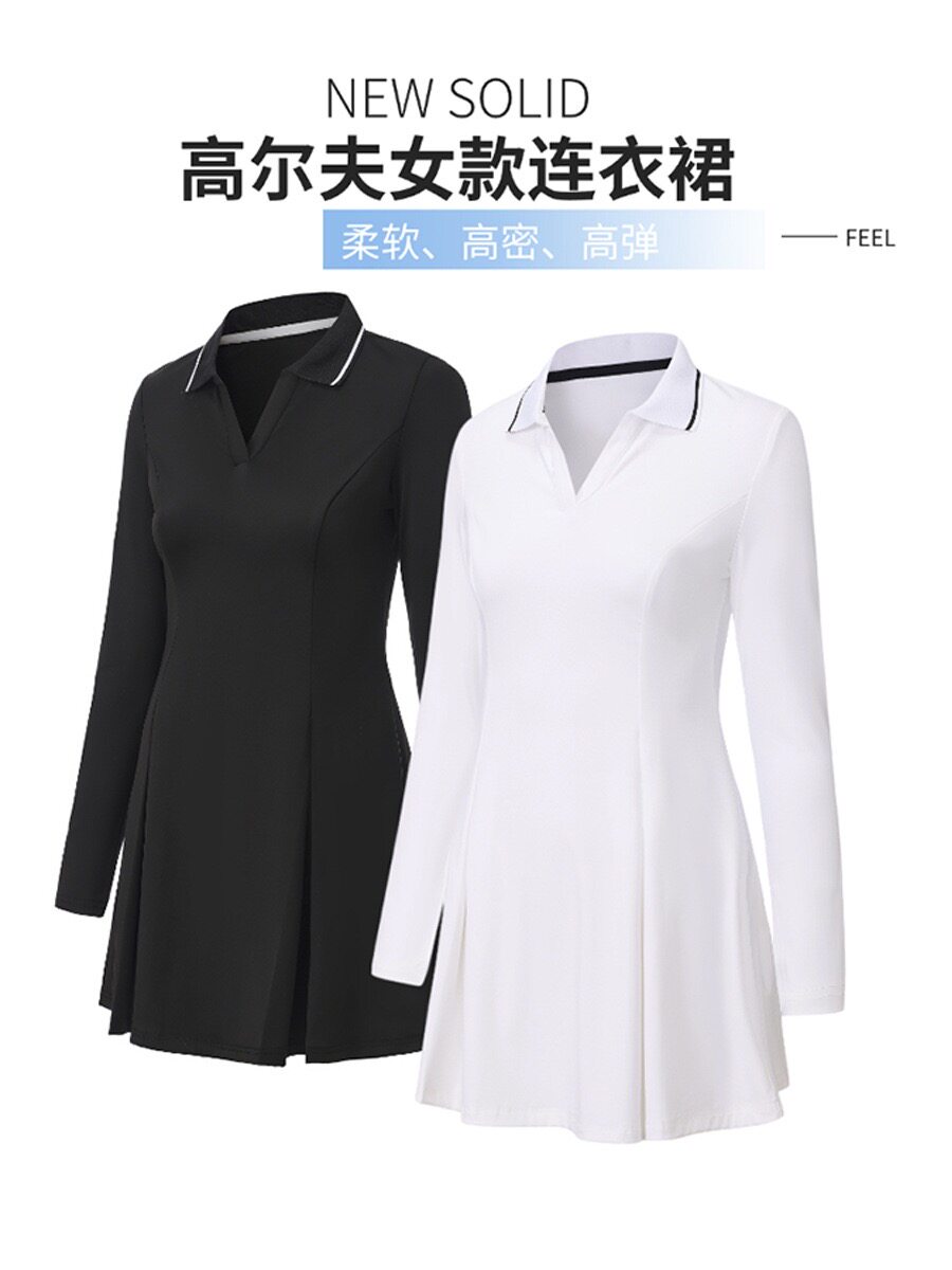 韩国高尔夫长袖连衣裙网球裙春秋冬GOLF球服女上衣速干修身羽毛球图片