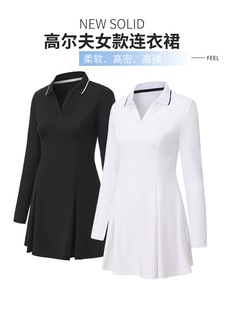 韩国高尔夫长袖 羽毛球 连衣裙网球裙春秋冬GOLF球服女上衣速干修身