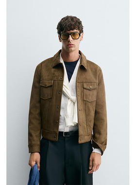 2025秋冬男装反绒皮修身夹克仿麂皮绒翻领短款外套8281288 704