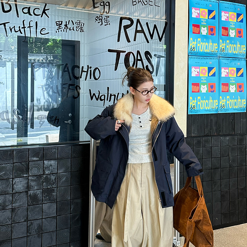 中长款2025冬季新款女进口美洲貉可拆卸百搭鹅绒中长款羽绒服女
