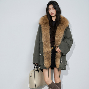 2025新款 休闲复古加厚高级感慵懒风外套 毛领派克服女中长款