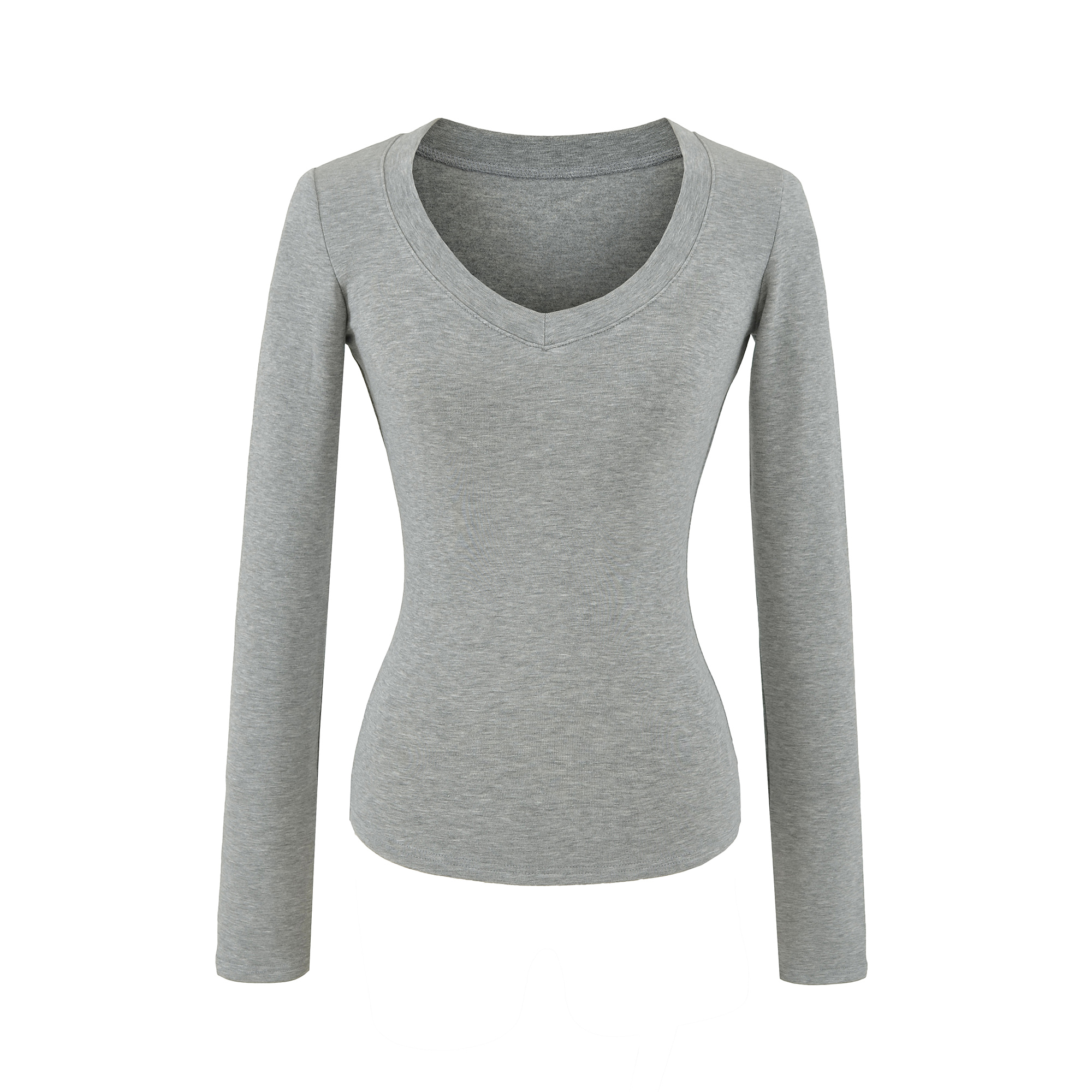 辣妹修身显瘦加绒V领长袖T恤女