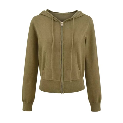 连帽拉链针织开衫短款毛衣外套