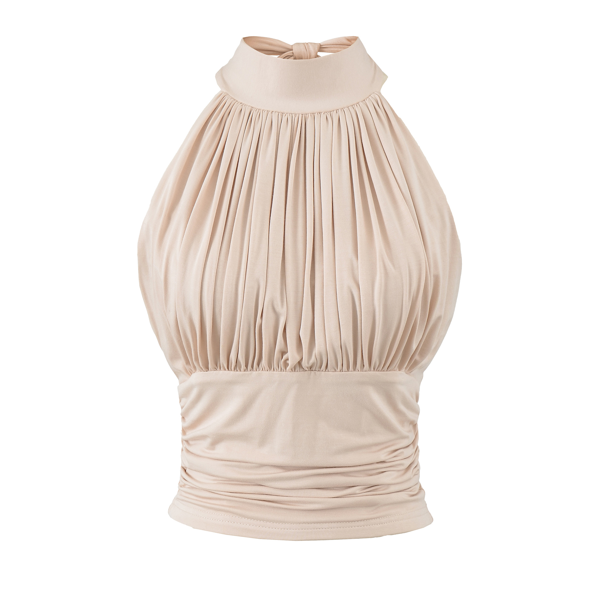 褶皱收腰带胸垫挂脖系带背心女