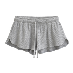 女 复古抽绳松紧腰超短裤 美式 街头百搭华夫格低腰辣妹小热裤 包邮