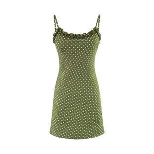 包邮美式辣妹波点荷叶边修身气质吊带连衣裙女纯欲风显瘦包臀短裙