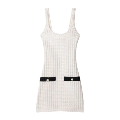 小香风弹力收腰针织吊带连衣裙女