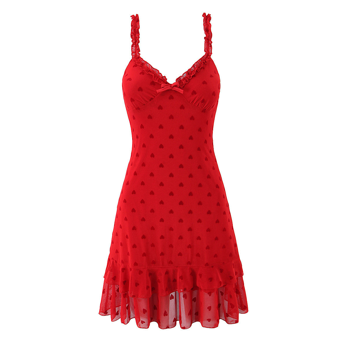 褶边肩带低领迷你裙吊带连衣裙