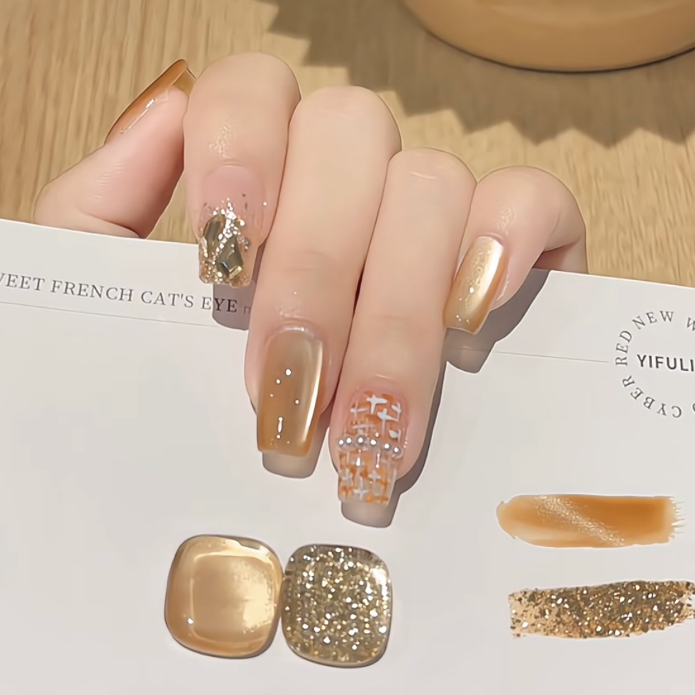 橘指大方穿戴美甲中长手工小香风