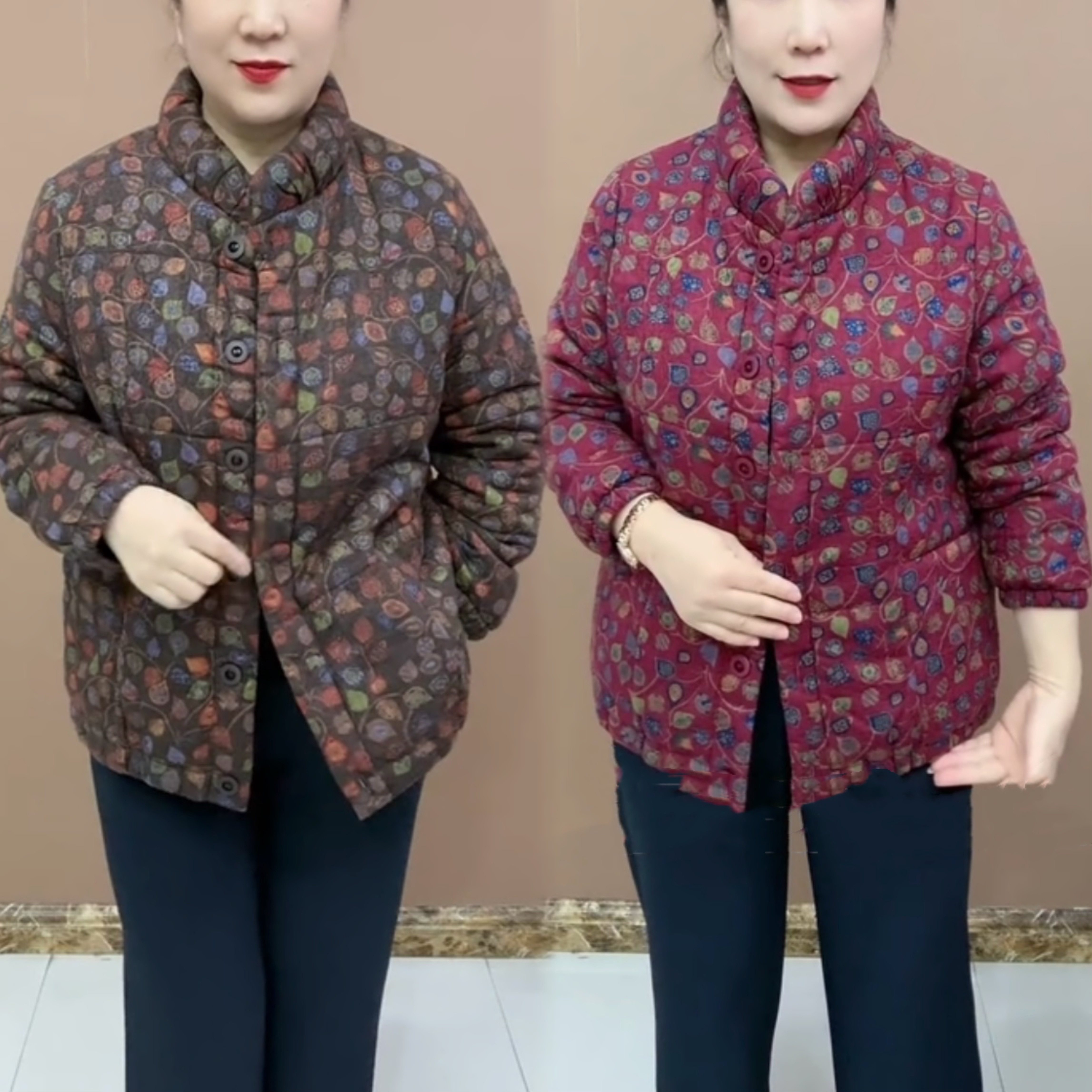 妈妈装秋冬装加厚棉袄中老年女装奶奶棉衣外套碎花立领棉服上衣潮