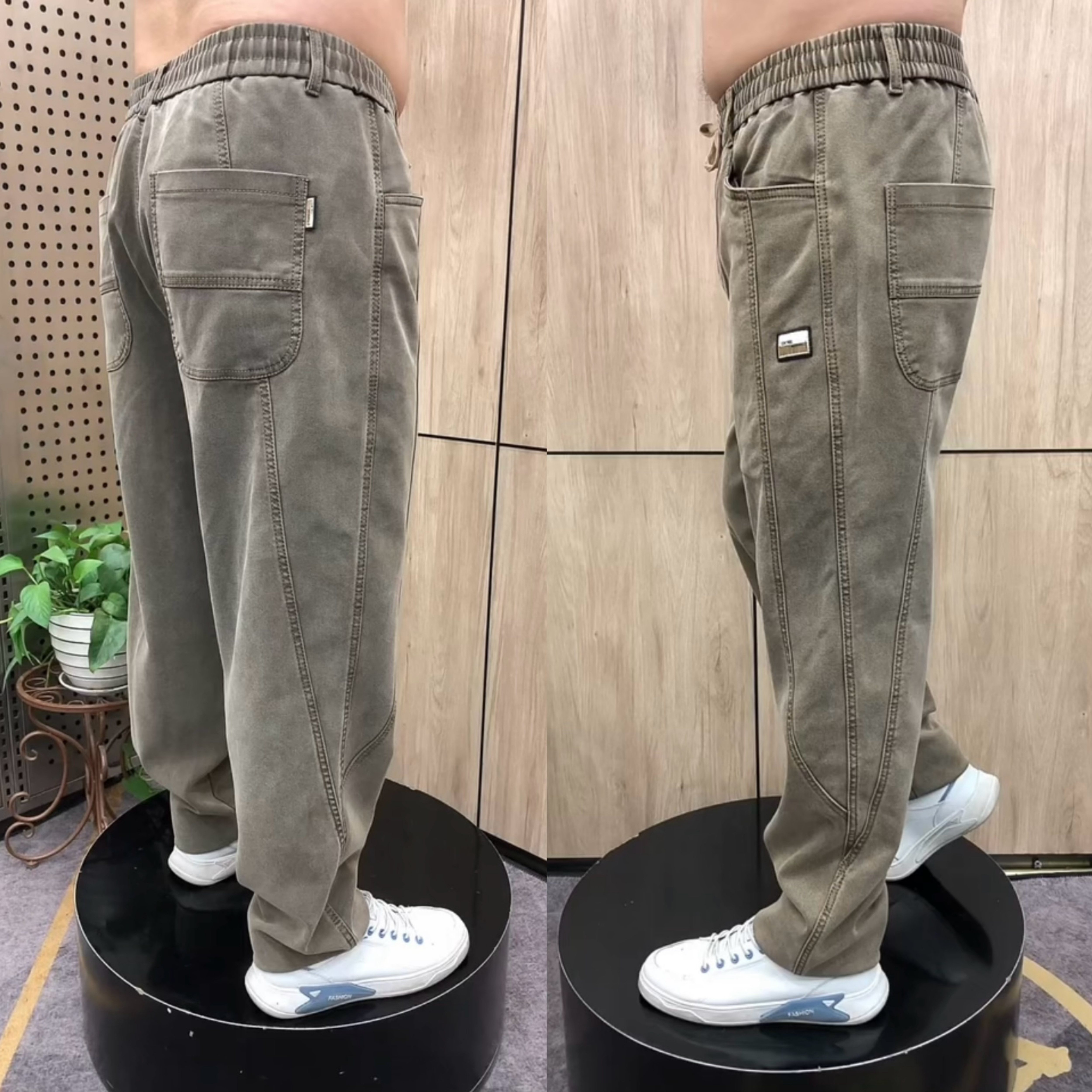 秋冬新款男裤休闲宽松直筒四季时尚潮流个性弹力长裤老爹牛仔裤潮