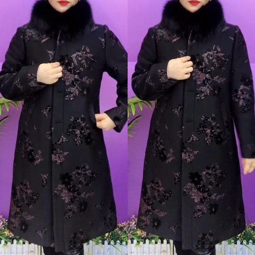 冬季妈妈加厚保暖长款毛领棉衣