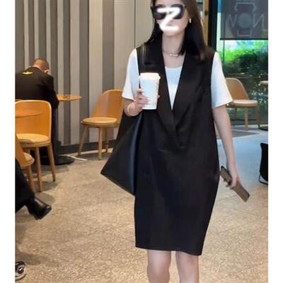 黑色赫本风女士连衣裙中长款裙子女装2023夏季新款无袖V领马夹裙