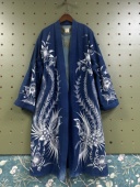 植物染色 纯棉普通厚度春夏秋 手工绘制苗族蜡染中长道袍款 外套