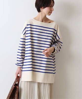 条纹落肩开叉纯棉神器大版一字领