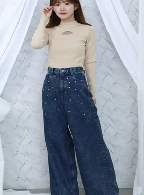 EATM镶钻后腿镂空刺绣休闲小性感风水洗牛仔裤