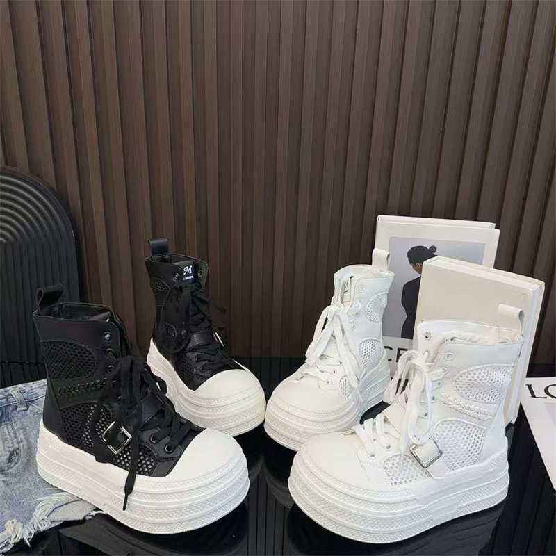 2026新款韩版交叉绑带高帮马丁靴女夏季厚底机车靴百搭舒适短靴女