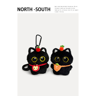 可爱呆萌挎包大眼黑猫包包挂件情侣款创意毛绒玩偶背包挂饰钥匙扣