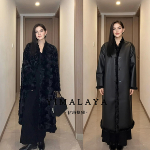 高端工艺压花水貂毛皮草大衣女立领长款双面穿貂绒外套环保皮草