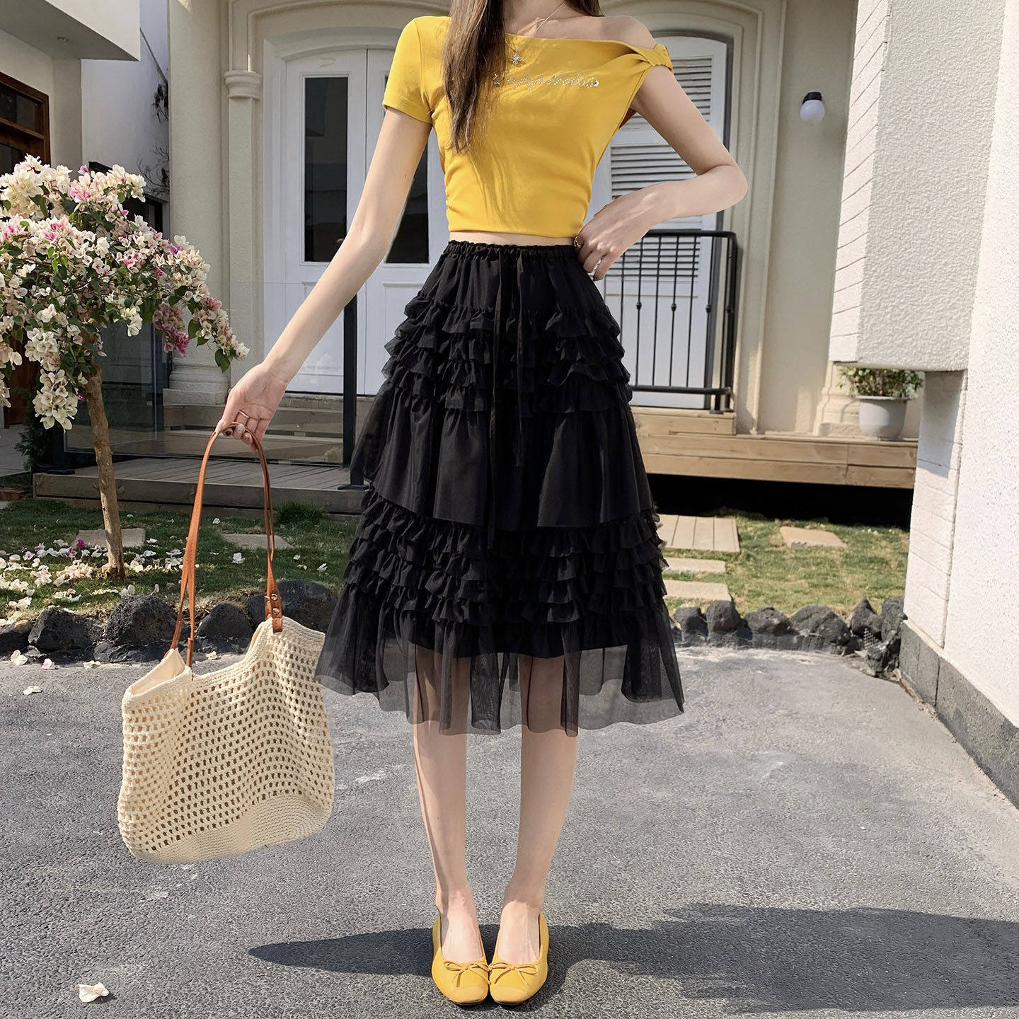 小个子黑色网纱蛋糕裙半身裙女夏季2026新款百搭蓬蓬a字裙中款裙