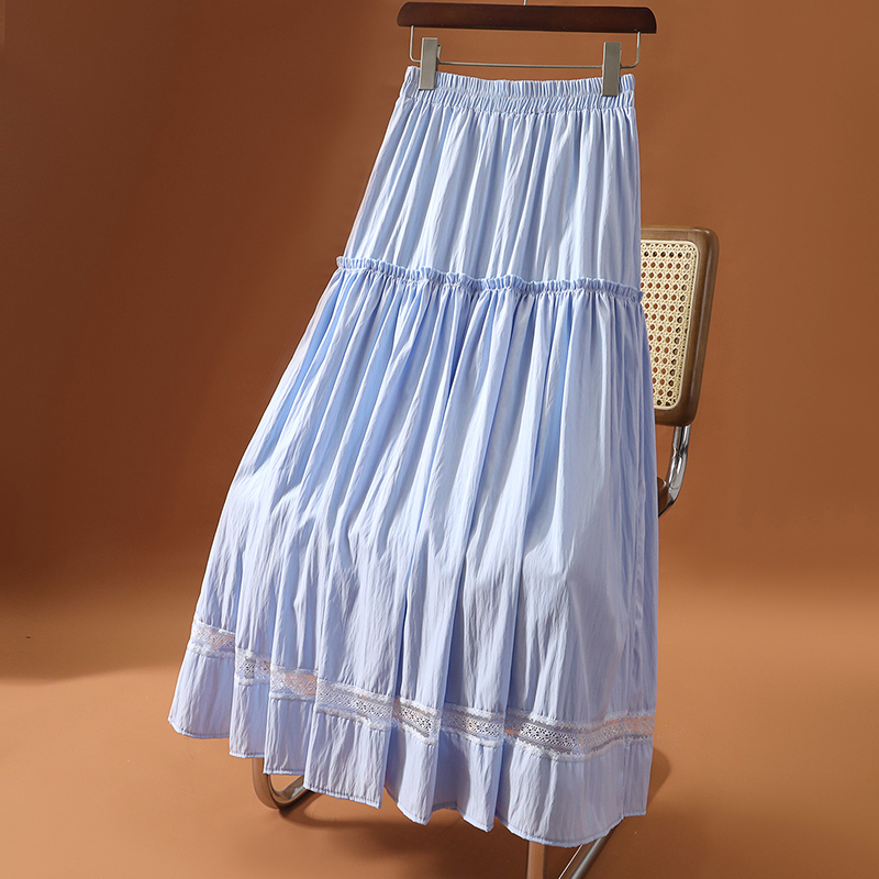木耳边蕾丝半身裙女夏季高腰垂坠感蛋糕裙中长款遮跨时尚大摆伞裙