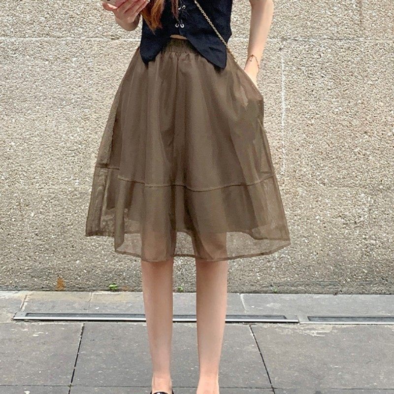 中长裙a字百搭森系有口袋半身裙