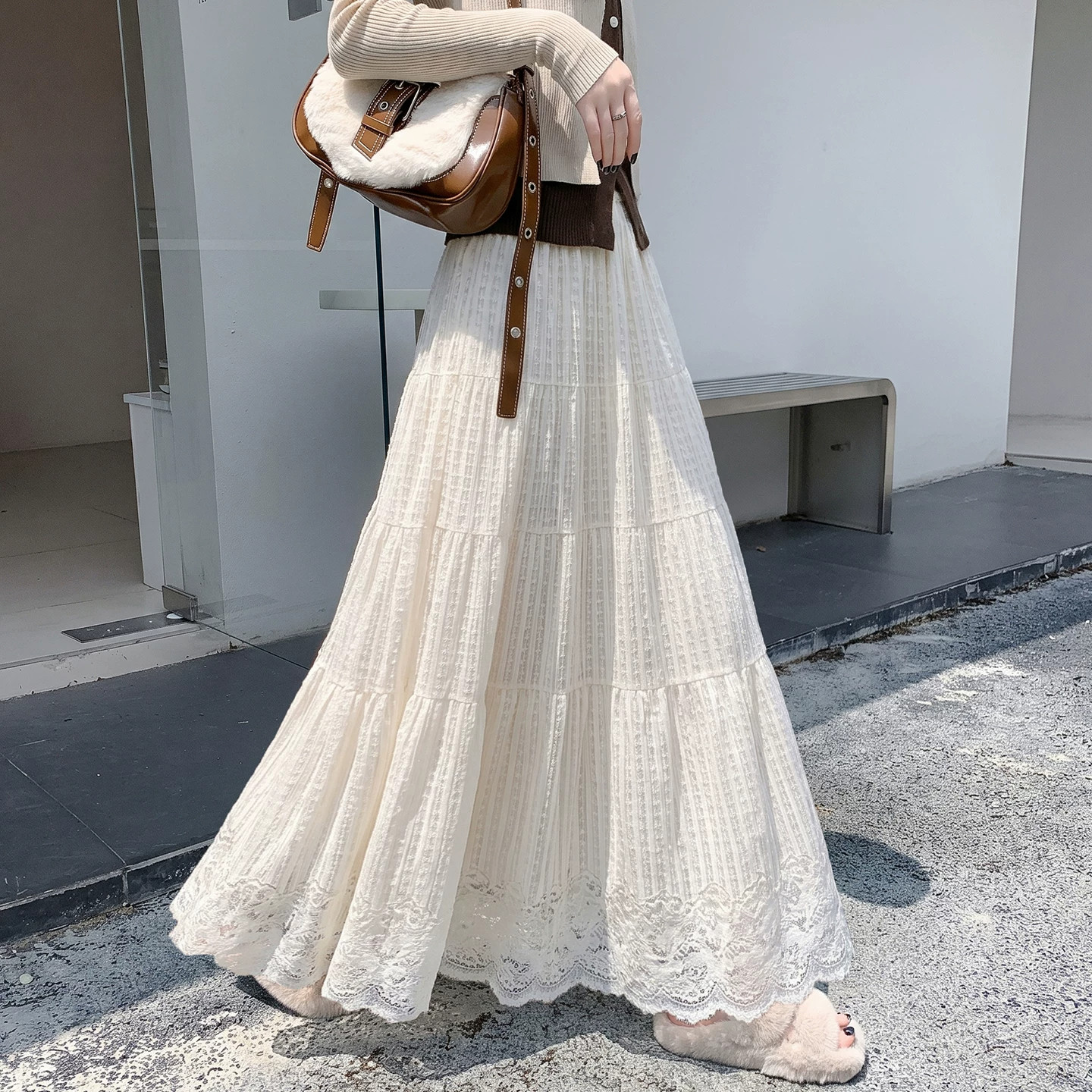 蕾丝蛋糕裙秋冬季仙女半身长裙女2026新款加厚高腰百褶大摆a字裙