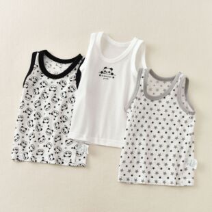 松优西松屋新款出口日本百搭打底熊猫男孩背心跨栏儿童纯棉夏季