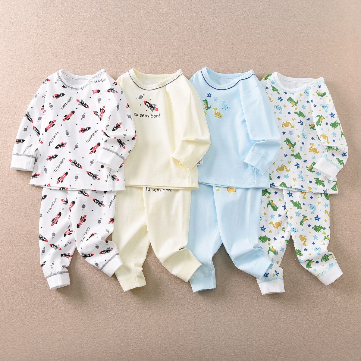 儿童纯棉秋衣裤男孩保暖内衣套睡衣家居服纯棉磨毛出口日本A类