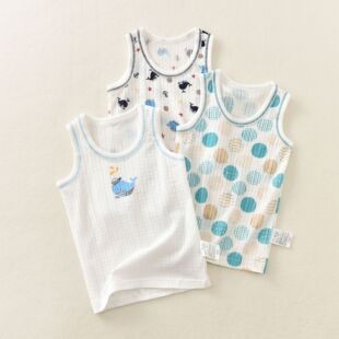 松优西松屋新款出口日本儿童背心男孩童装纯棉夏季百搭打底扭花布