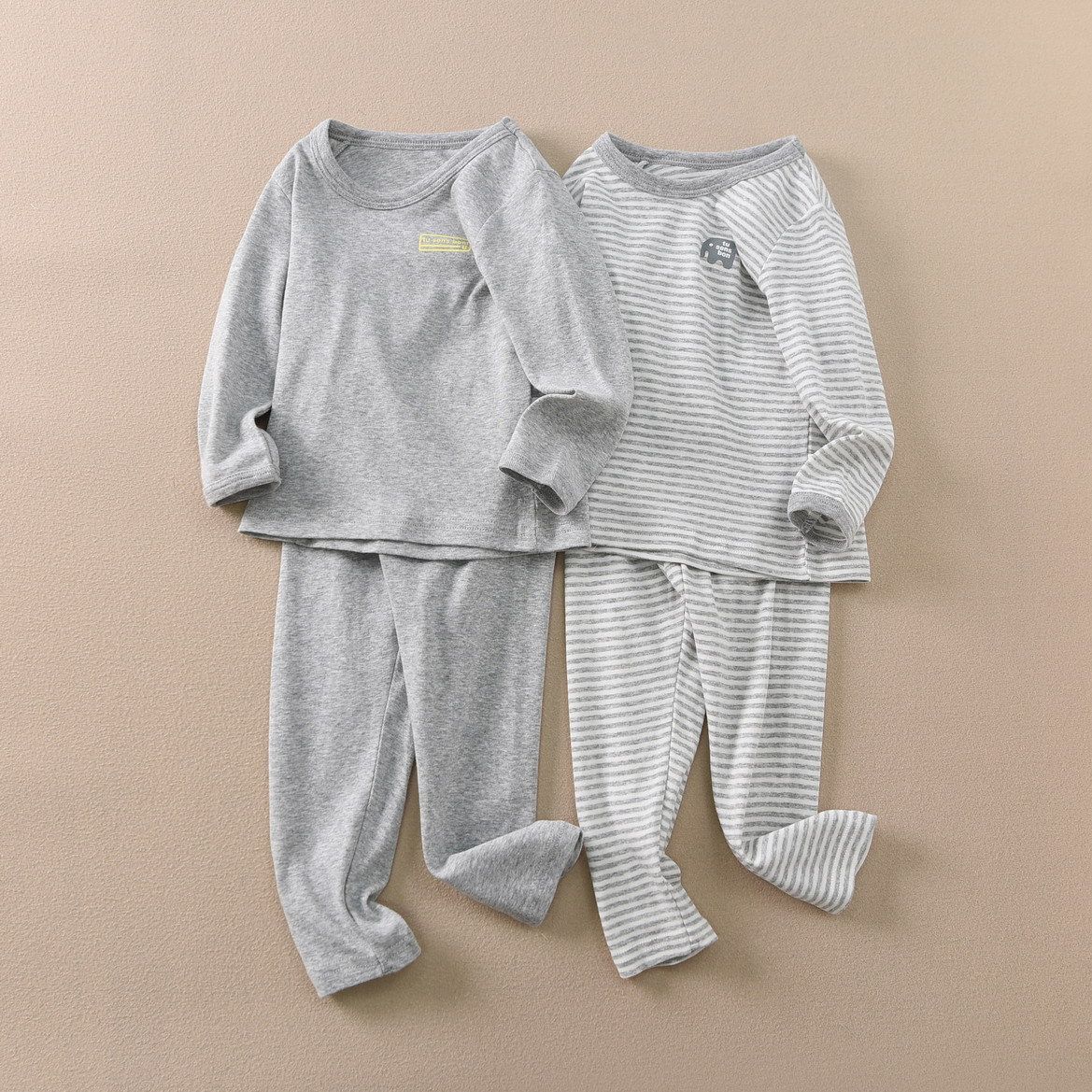 儿童长袖纯棉男孩打底秋衣秋裤薄款四季款条纹圆领日系小象灰A类,童装/婴儿装/亲子装,家居服套装,淘宝优惠券,粉丝福利购,淘宝优惠卷