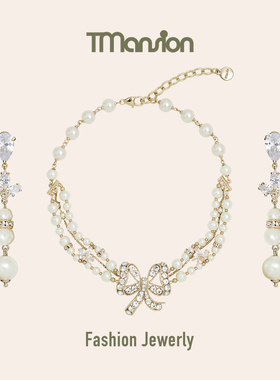 TM蝴蝶结珍珠锁骨项链女法式复古