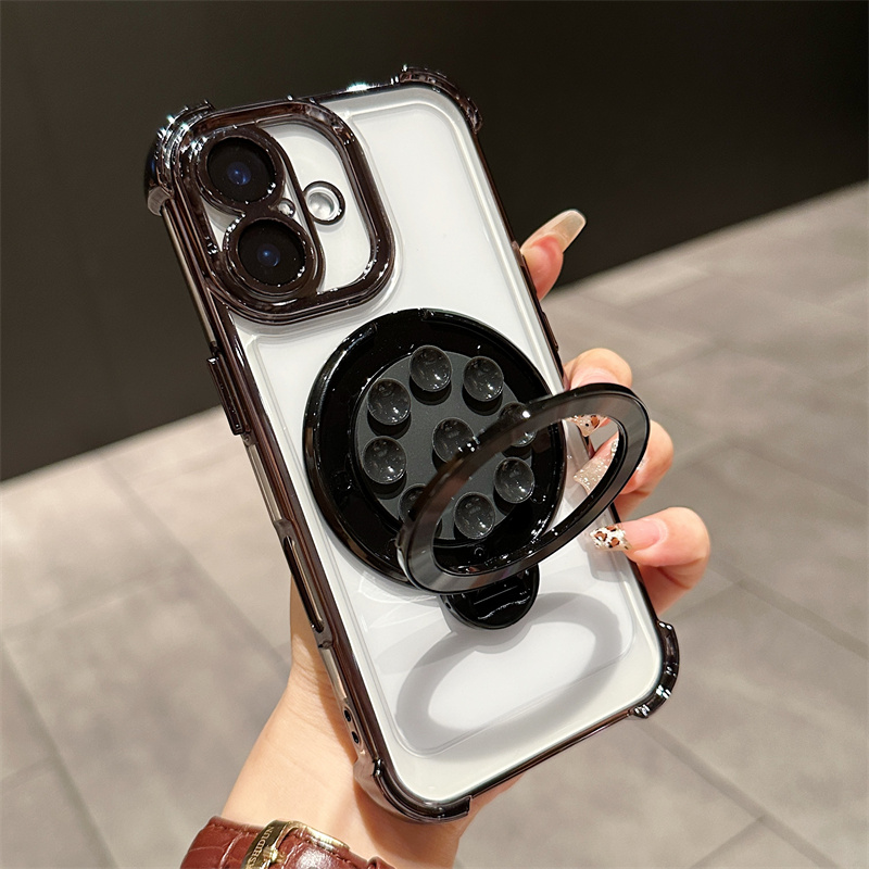 适用苹果15手机壳带吸盘支架吸附iPhone16一体支架16promax透明磁吸14pro电镀四角防摔15墙贴新款保护套