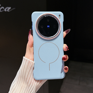 新款荔枝皮纹适用于vivox200UItra无边框手机壳磁吸充电高级感x200s简约时尚x200pro情侣防摔x200promini