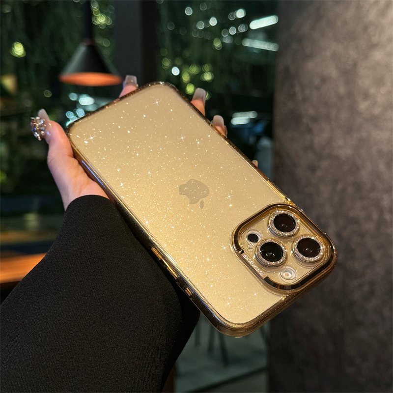 星空闪粉适用苹果16promax手机壳新款女沙漠金色iphone16pro轻奢高级感16pm带镜头膜全包防摔透明保护套