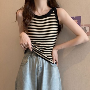 外穿针织吊带显瘦甜美可爱上衣 新款 背心女条纹套头修身 无袖 夏季