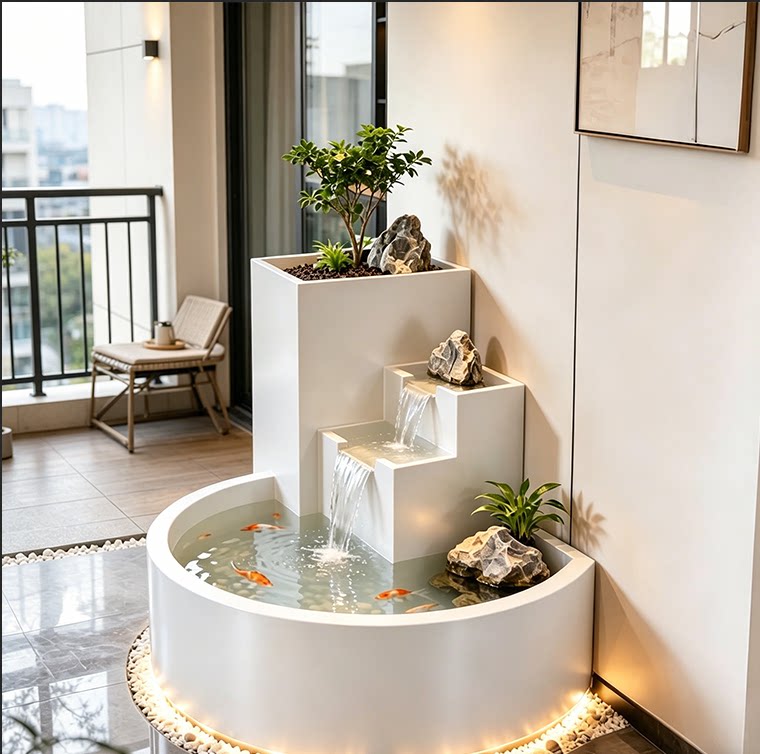 瑶池水阳台不锈钢鱼池花箱金属流水摆件室外露台庭院水景瀑布