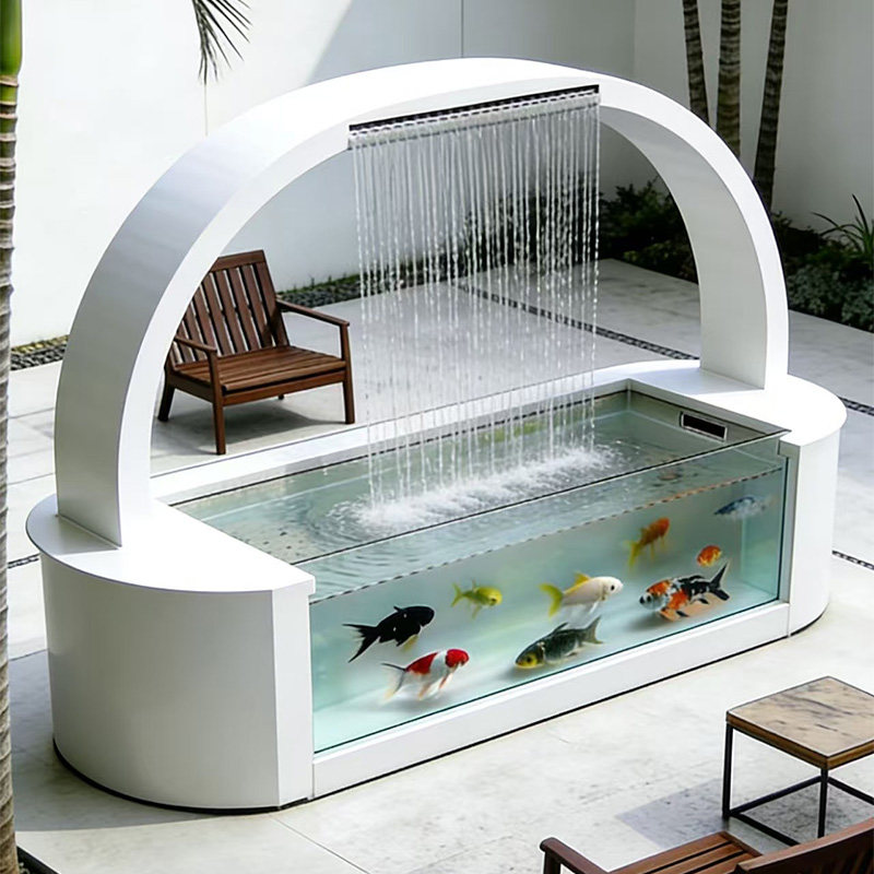 水帘玉阳台不锈钢鱼池花箱金属流水摆件室外露台庭院鱼池水景瀑布