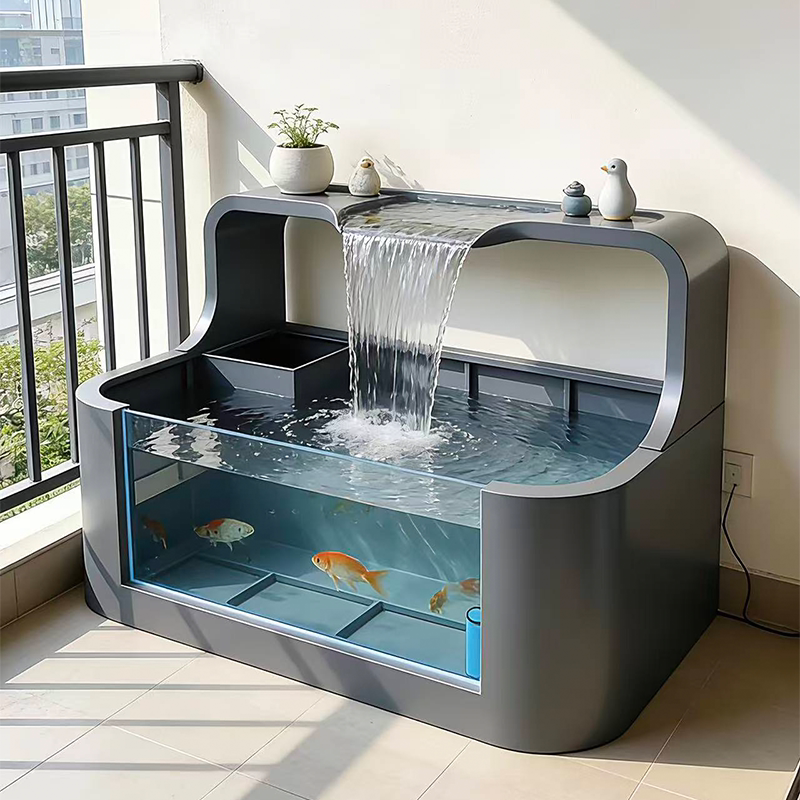 灰清池阳台不锈钢鱼池花箱金属流水摆件室外露台庭院水景瀑布