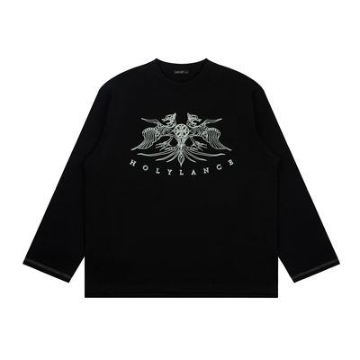 LANCER兰寺线纹印花宽松长袖T恤