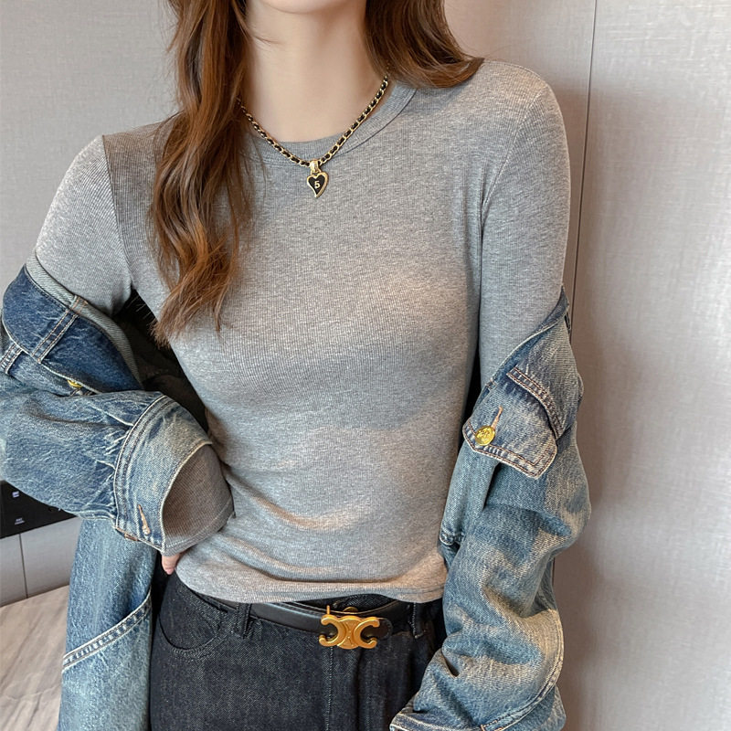 纯色小圆领修身显瘦长袖内搭打底衫女士可外穿高级感螺纹长袖t恤,女士内衣/男士内衣/家居服,吊带/背心/T恤/打底/肌底衣,淘宝优惠券,粉丝福利购,淘宝优惠卷