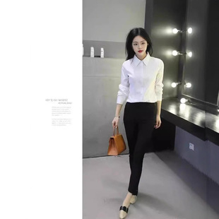 衬衫女长袖春秋款韩版波点衬衣女显瘦女百搭翻领打底衫女黑白圆点
