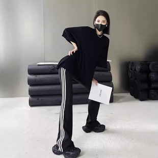 女春季 喇叭裤 2026新款 垂感西装 高腰收腹宽松显瘦休闲裤 条纹微喇裤