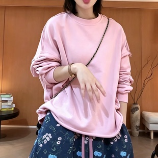 时尚减龄圆领长袖卫衣女2026秋季新款宽松百搭少女心上衣潮